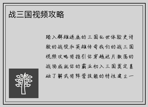 战三国视频攻略